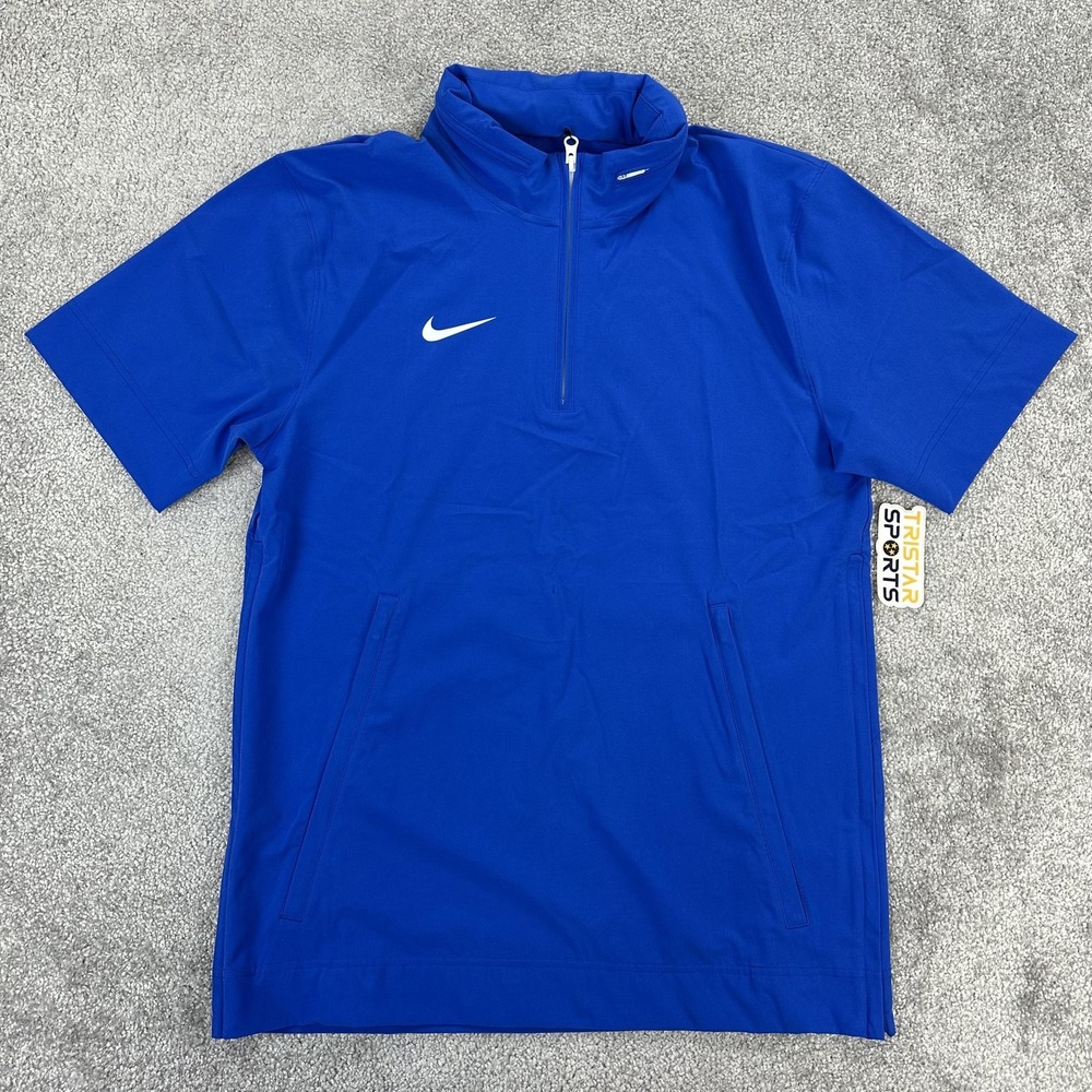 Nike Football Coaches Jacket Mens Small Blue White 1/4 Zip Hooded Pullover